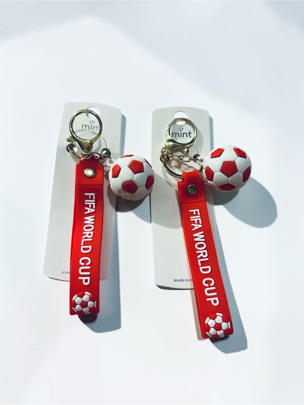 FIFA World Cup Soccer Ball Keychains Set of 2 – Red Silicone Wrist Strap